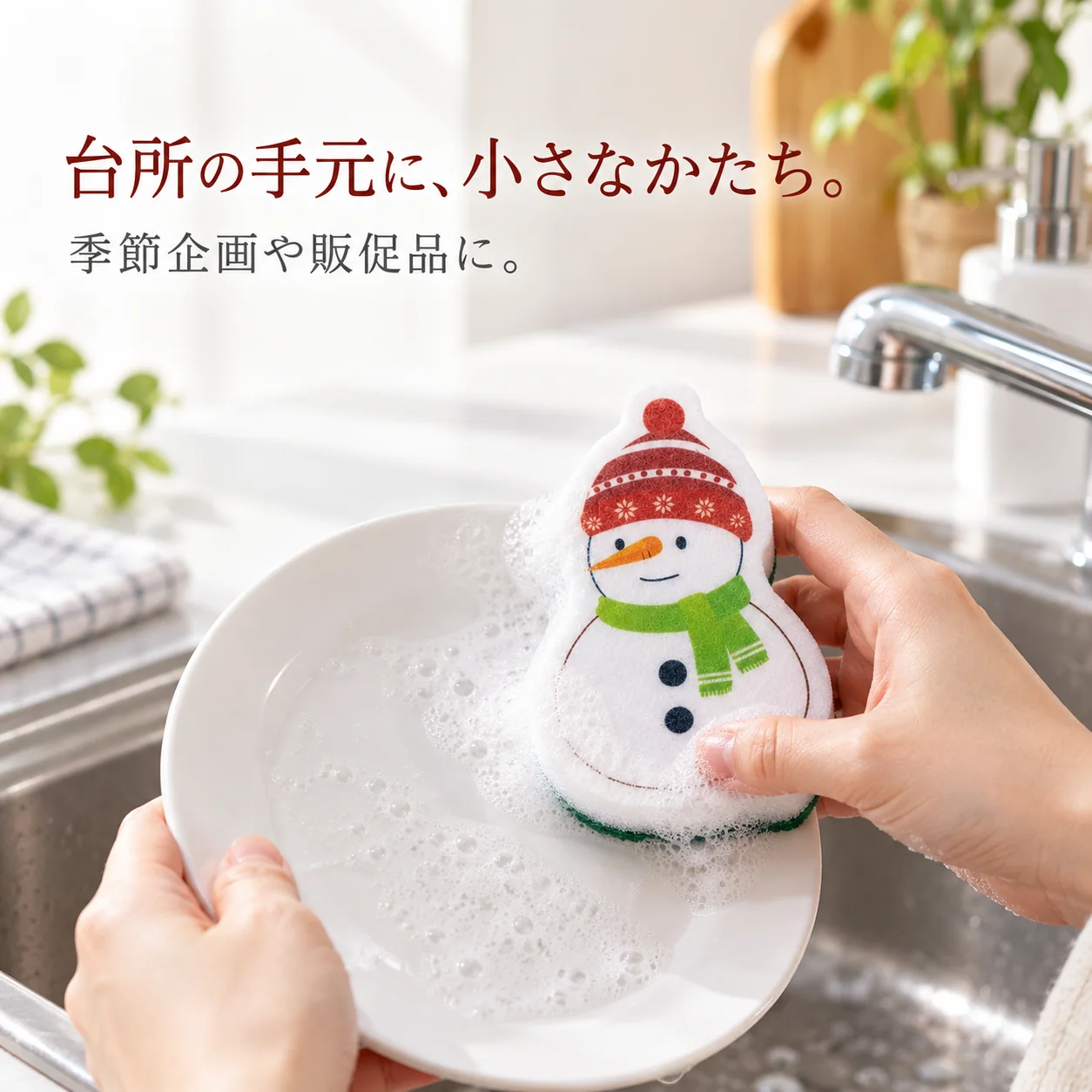 三層キッチンスポンジ — 食器のそばに、使う道具を。（参考画像）